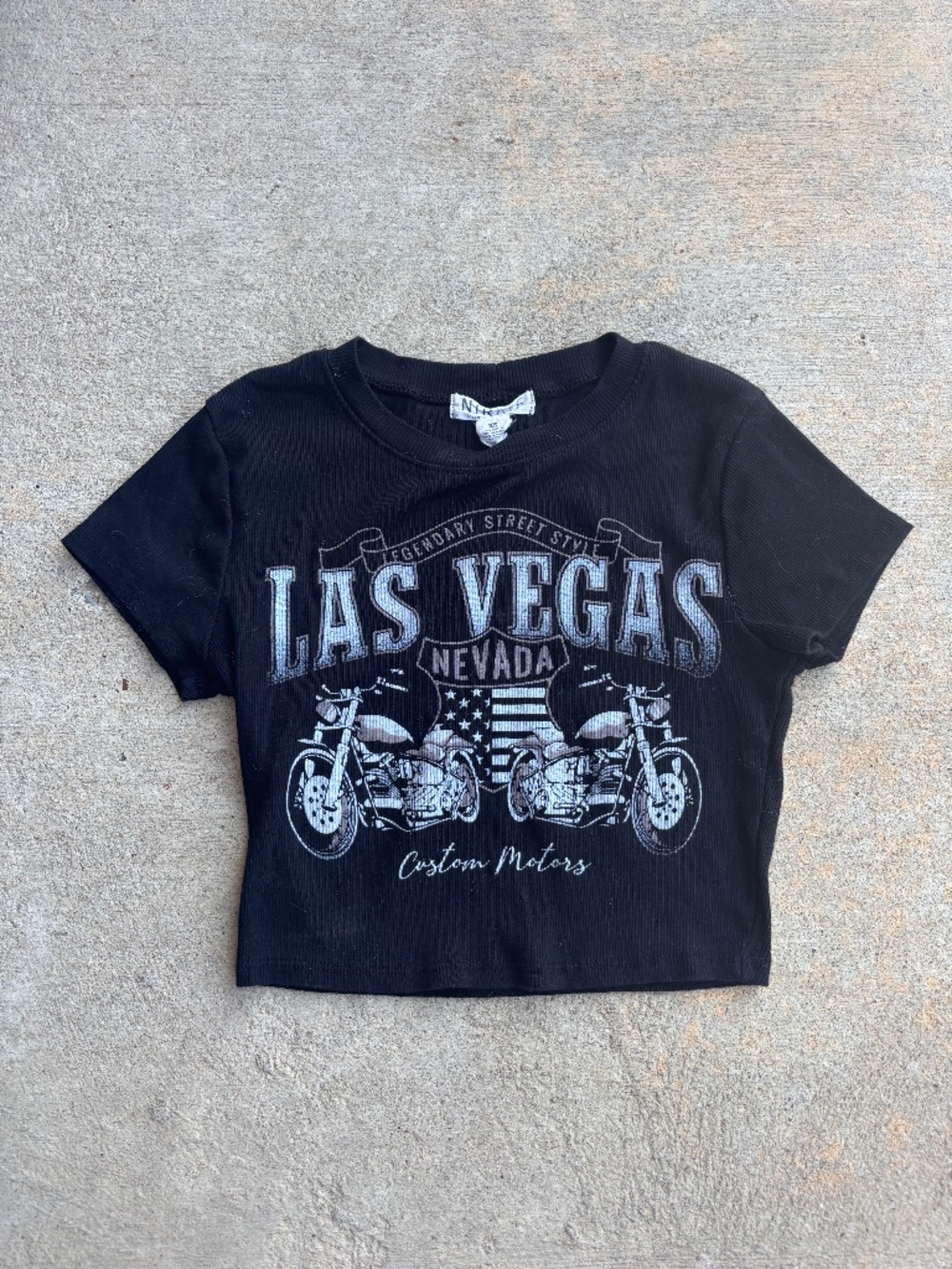Black Ribbed Las Vegas Graphic Baby Tee